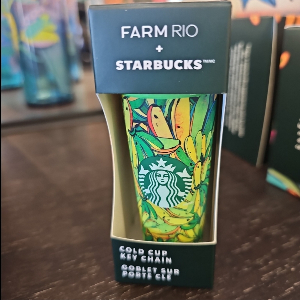 Starbucks x Farm Rio Tropical Banana Leaves Mini Cold Cup Tumbler KEYCHAIN NEW